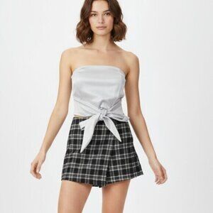 Women's Tube Top Bandeau Tie up front Cropped sleeveless Satin White Small